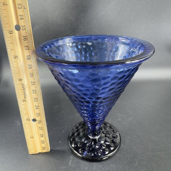 Vidrios De Levante Blown Cobalt Blue Parfait Glass Cups Goblets Set 2 Pebbled - Picture 4 of 13